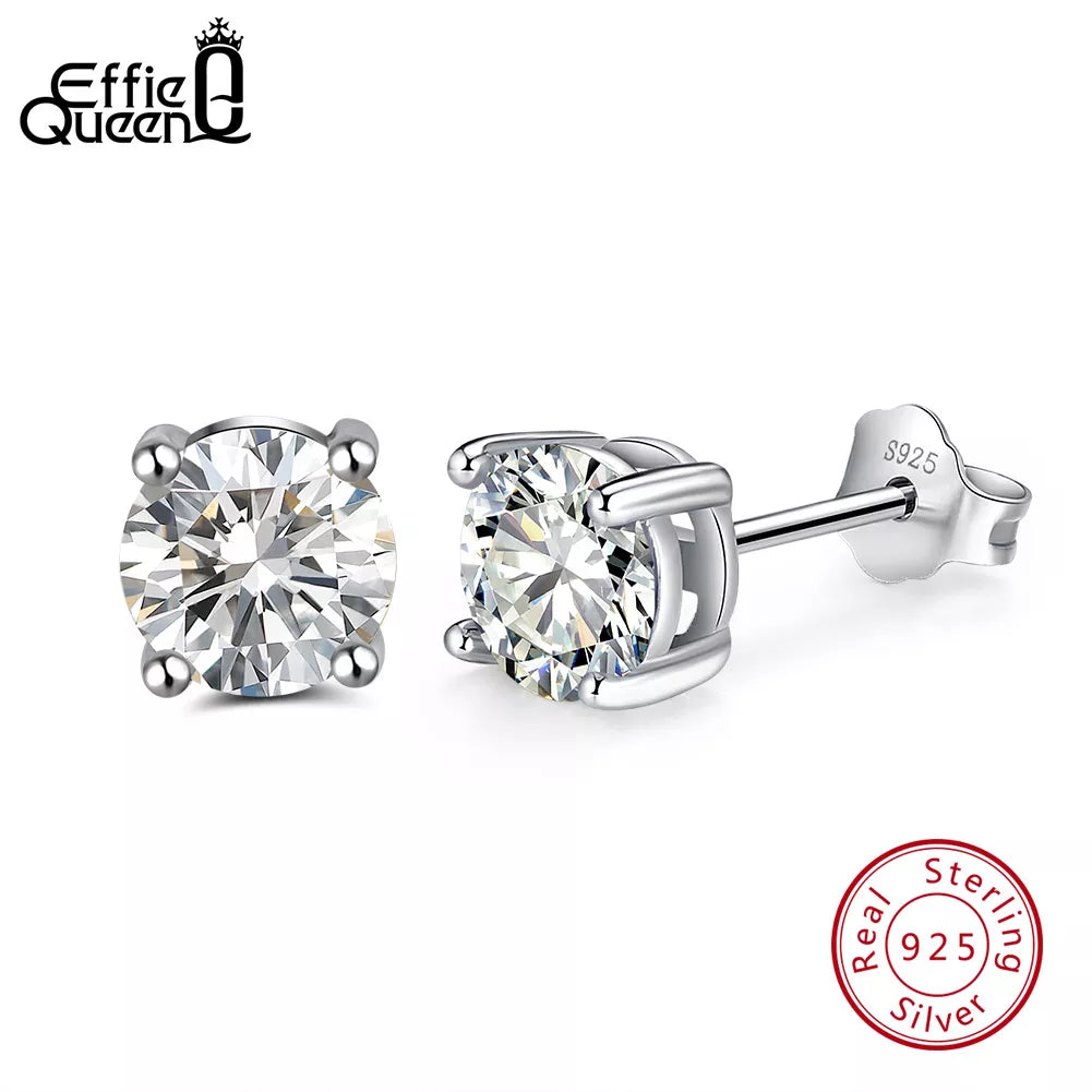 Orecchini Effie Queen in argento sterling 925 con pietra portafortuna per donna, zirconi cubici AAA, 12 colori, orecchini a perno, gioielli alla moda per ragazze BE84