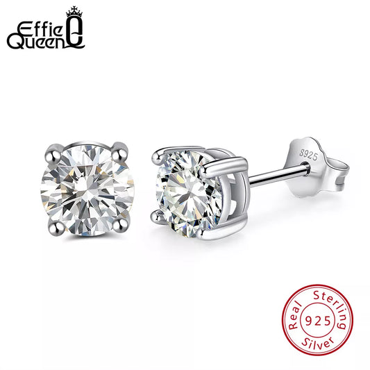 Orecchini Effie Queen in argento sterling 925 con pietra portafortuna per donna, zirconi cubici AAA, 12 colori, orecchini a perno, gioielli alla moda per ragazze BE84