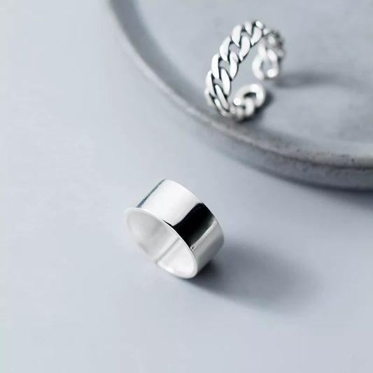 Anello regolabile in argento sterling 925 per donna con catena a cerchio spesso geometrico