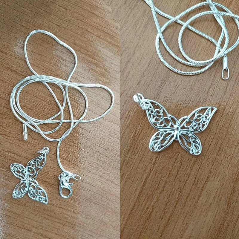 Collana in argento sterling 925 con ciondolo a farfalla, catena a serpente da 18/20/22/24/28/30 pollici, per gioielli da donna, per matrimonio e fidanzamento.