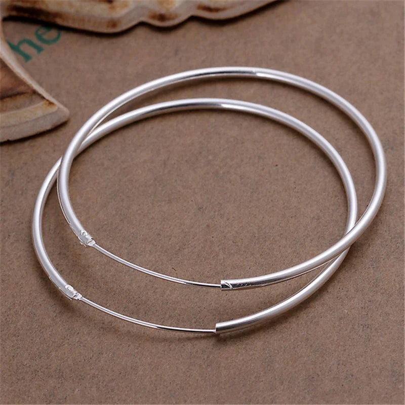 Orecchini in argento sterling 925 lisci da 35/50/60 mm, grandi cerchi per donne, gioielli per feste di fidanzamento e matrimonio
