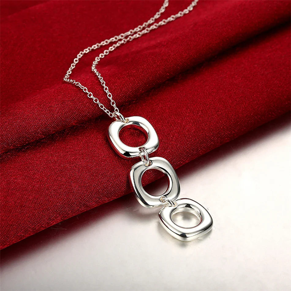 Orecchini in argento sterling 925, collana rotonda e quadrata, set per donna, gioielli alla moda per matrimonio, fidanzamento e festa