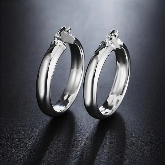 Orecchini in argento sterling 925, 35 mm, a cerchio liscio, per donna, regalo ideale per fidanzamento, matrimonio, gioielli