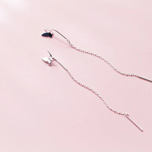 Orecchini pendenti a farfalla con nappina in argento sterling 925, semplici e piccoli, per donna