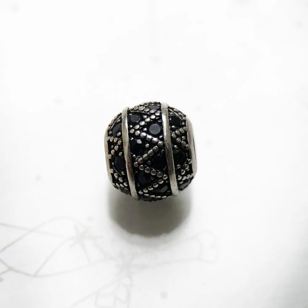 Beads Nero Zig Zag Micro Pave Ball Charm For Women DIY Fine Jewelry Making Silver Sterling Europe Fashion Gift