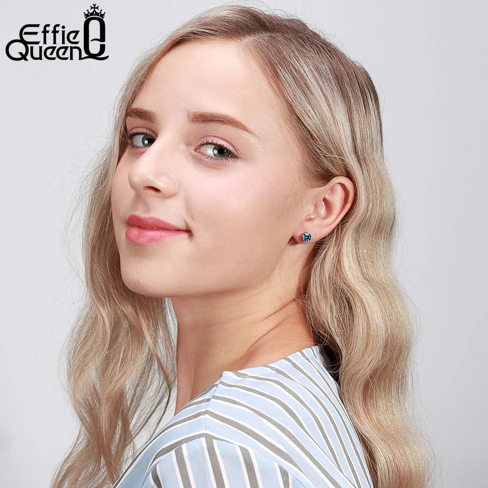 Orecchini Effie Queen in argento sterling 925 con pietra portafortuna per donna, zirconi cubici AAA, 12 colori, orecchini a perno, gioielli alla moda per ragazze BE84