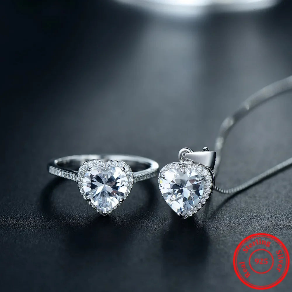 925 Sterling Silber Sets Ring &amp; Halskette Natürlichen Kristall Anhänger Für Frauen