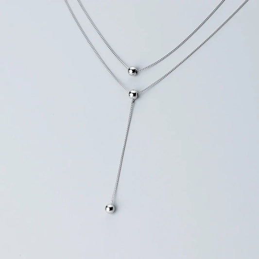 Collana minimalista a tre strati con perline a forma di Y per donna in argento sterling 925