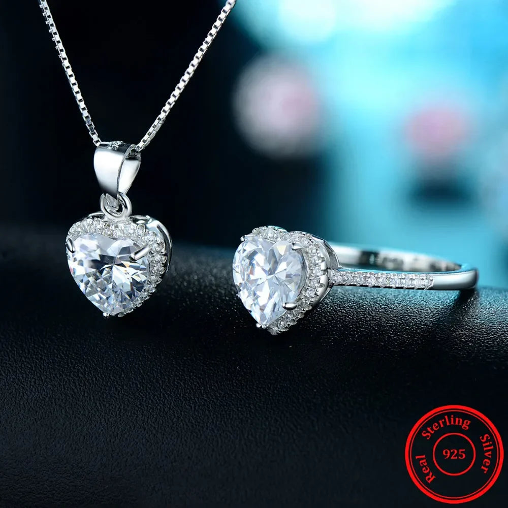 925 Sterling Silber Sets Ring &amp; Halskette Natürlichen Kristall Anhänger Für Frauen