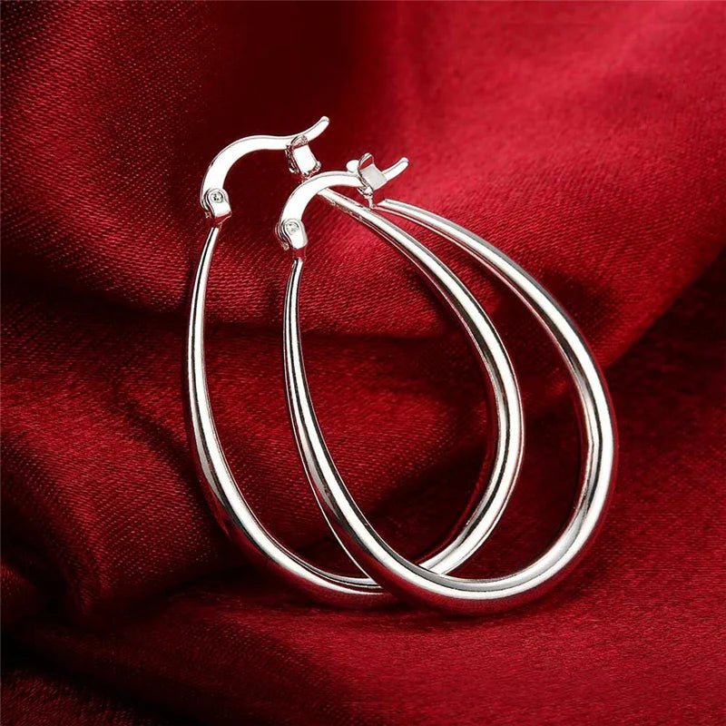 Orecchini in argento sterling 925, lisci, solidi, a forma di cerchio, a forma di U, per donne, gioielli di moda per feste di fidanzamento e matrimonio.