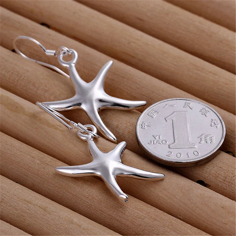 Orecchini in argento sterling 925 con stella marina, collana e set per donna, gioielli alla moda per matrimoni, fidanzamenti e feste