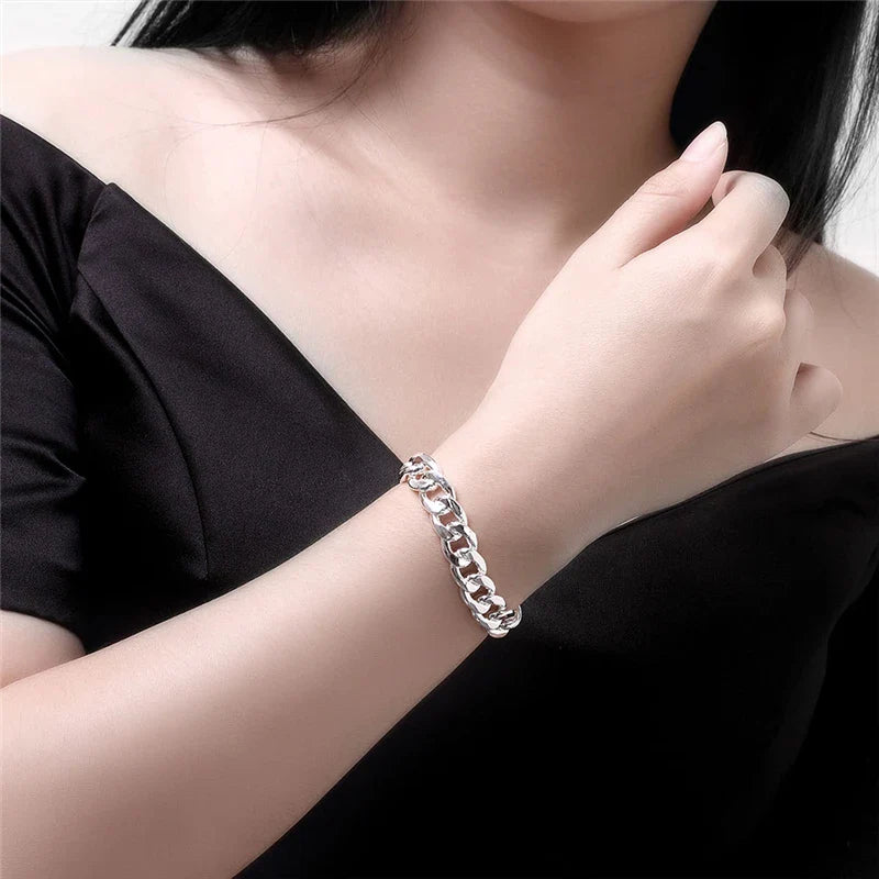 Armbandkette 925 Sterling Silber 24K Gold 8mm seitlich für Männer Frauen Hochzeit Verlobungsfeier Schmuck