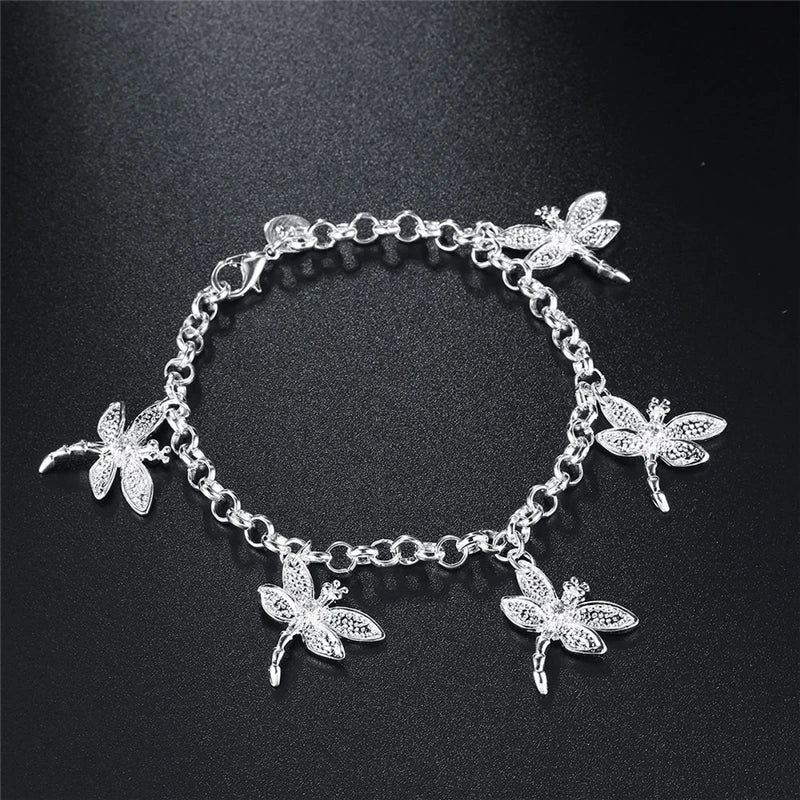 Armbänder 925 Sterling Silber Fünf Libellenkette für Frauen Hochzeit Verlobungsfeier Schmuck