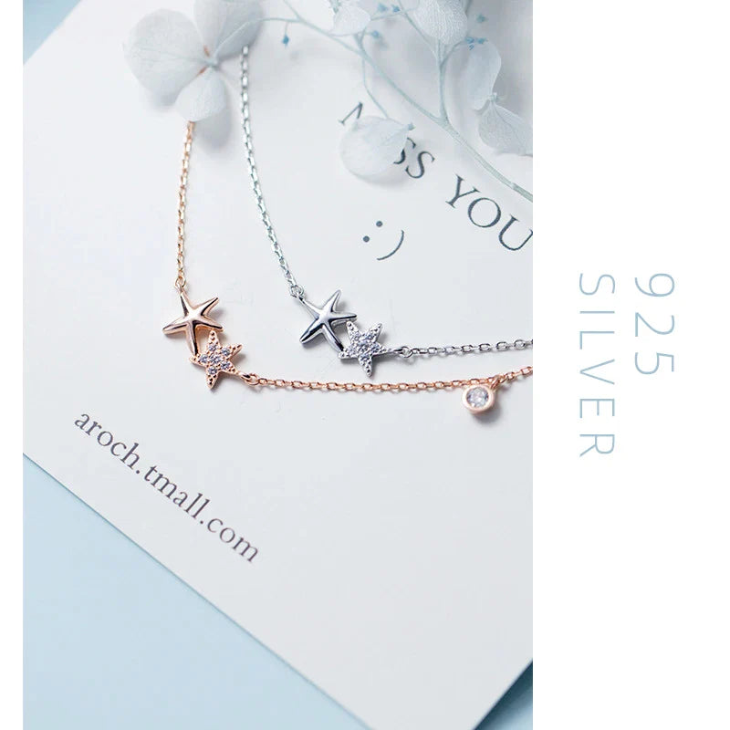 925 Sterling Silber Seestern Metall Choker Halskette Anhänger für Frauen