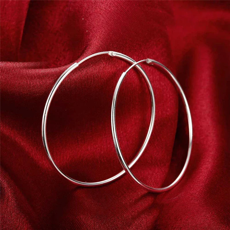Orecchini in argento sterling 925 lisci da 35/50/60 mm, grandi cerchi per donne, gioielli per feste di fidanzamento e matrimonio