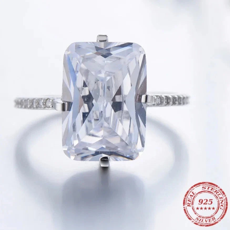 Anelli di lusso in argento sterling 925 con zircone trasparente 5A e forma rettangolare