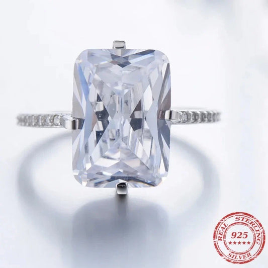 Anelli di lusso in argento sterling 925 con zircone trasparente 5A e forma rettangolare