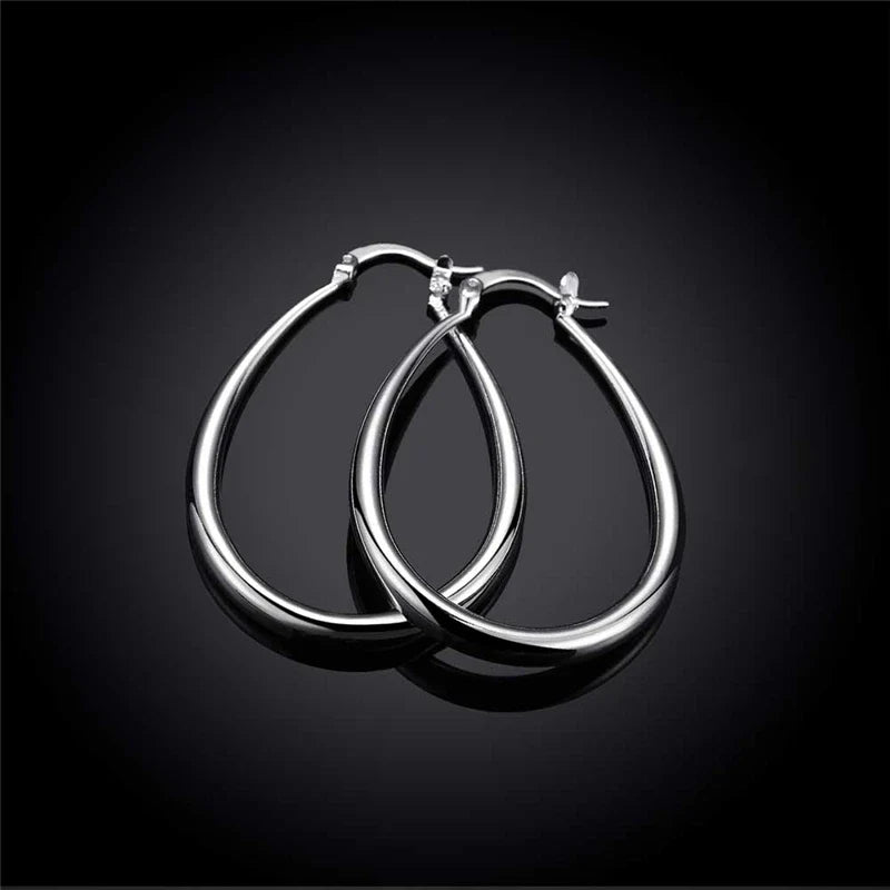 Orecchini in argento sterling 925, lisci, solidi, a forma di cerchio, a forma di U, per donne, gioielli di moda per feste di fidanzamento e matrimonio.