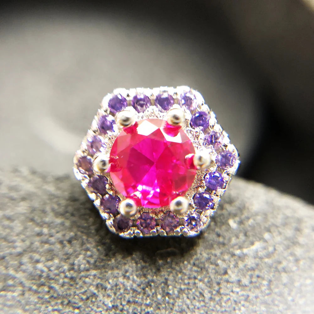Orecchini a bottone esagonali rossi, gioielli raffinati in stile europeo per donne, regalo fatto a mano in argento sterling 925