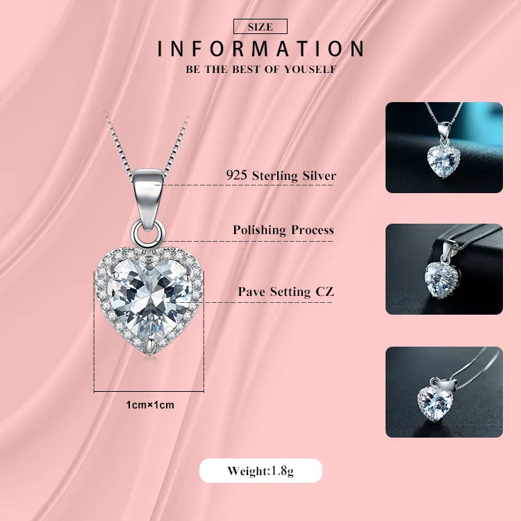 925 Sterling Silber Herz Anhänger Klar Zirkonia Für Frauen