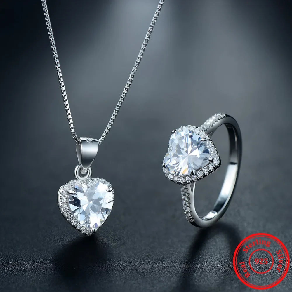 925 Sterling Silber Sets Ring &amp; Halskette Natürlichen Kristall Anhänger Für Frauen