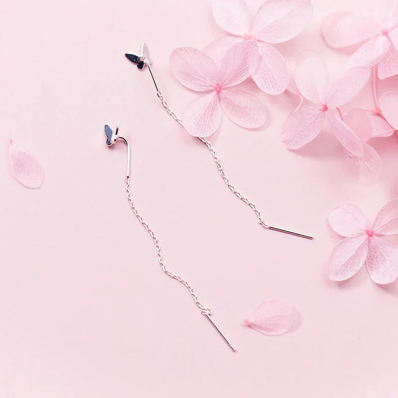 925 Sterling Silber Einfache kleine Quaste Schmetterling Tropfen Ohrringe für Frauen