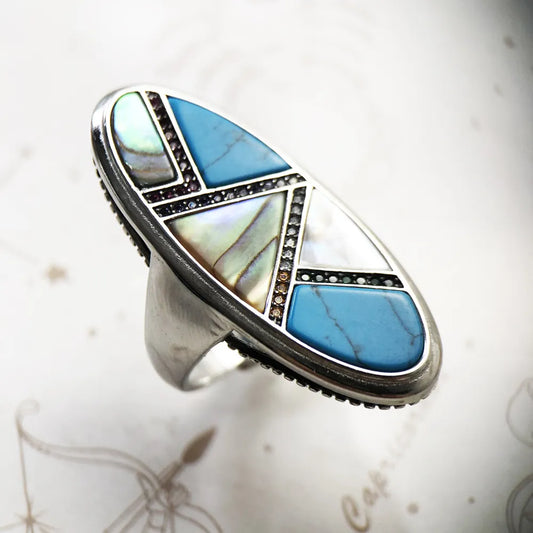 Kraftvoller, glücksbringender und bedeutungsvoller Statement-Ring, europäischer, edler Schmuck für Frauen, Herbst, mystisches Türkis, Geschenk aus 925er Sterlingsilber