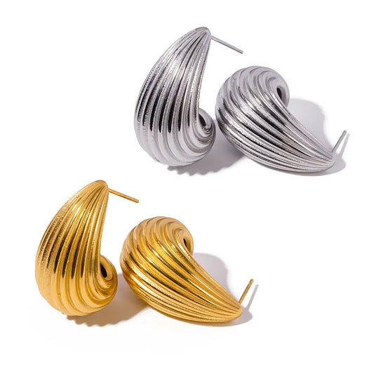Stainless Steel Stripe Half Empty Earrings for Women