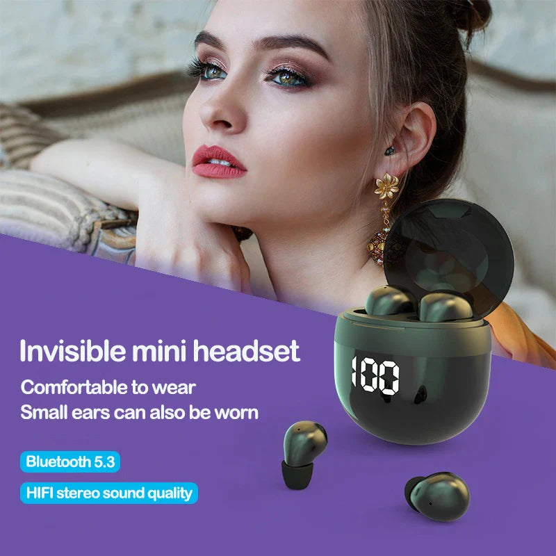 Cuffie auricolari invisibili Bluetooth 5.3 con riduzione del rumore del microfono