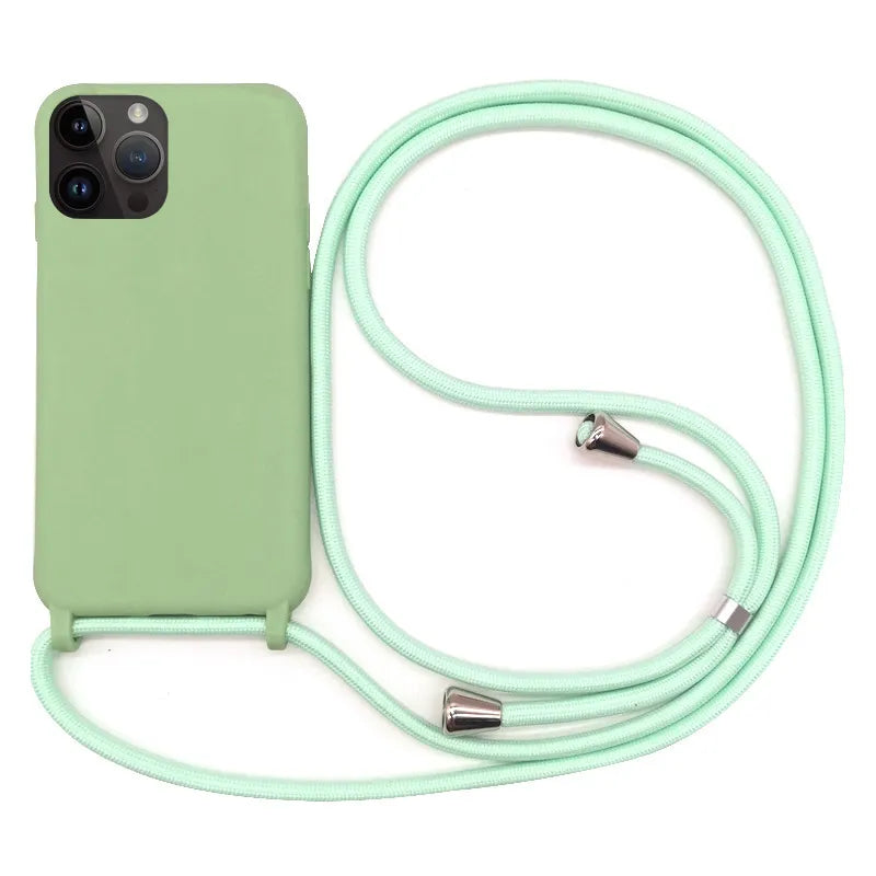 Custodia per telefono con cordino e collana a tracolla per iPhone 15 14 Plus 13 12 Mini 11 Pro XS Max XR X Cover posteriore in morbido silicone TPU