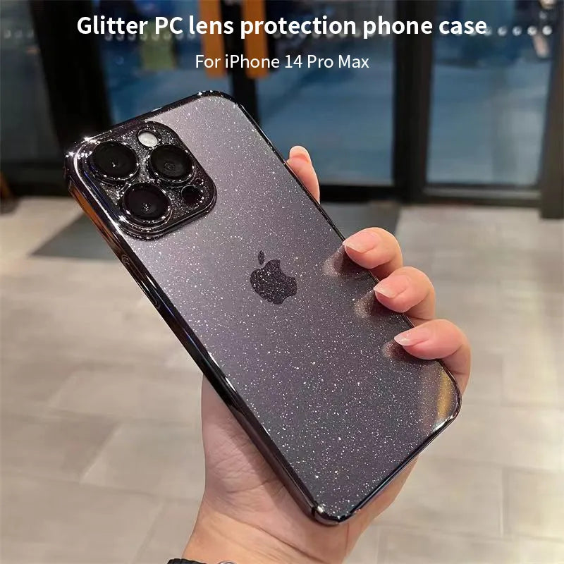 Custodia protettiva di lusso con glitter galvanizzati per iPhone 11 15 12 13 14 Pro Max, trasparente, antiurto