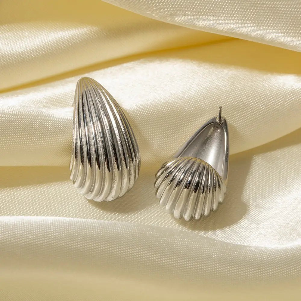 Stainless Steel Stripe Half Empty Earrings for Women