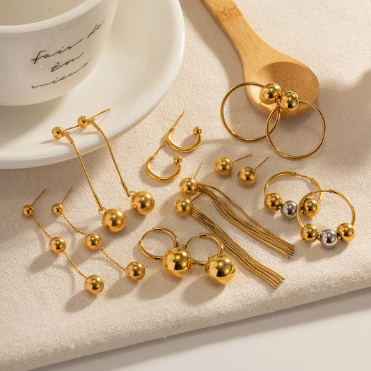 Minimalist Stainless Steel Ball Drop Earrings Set For Women