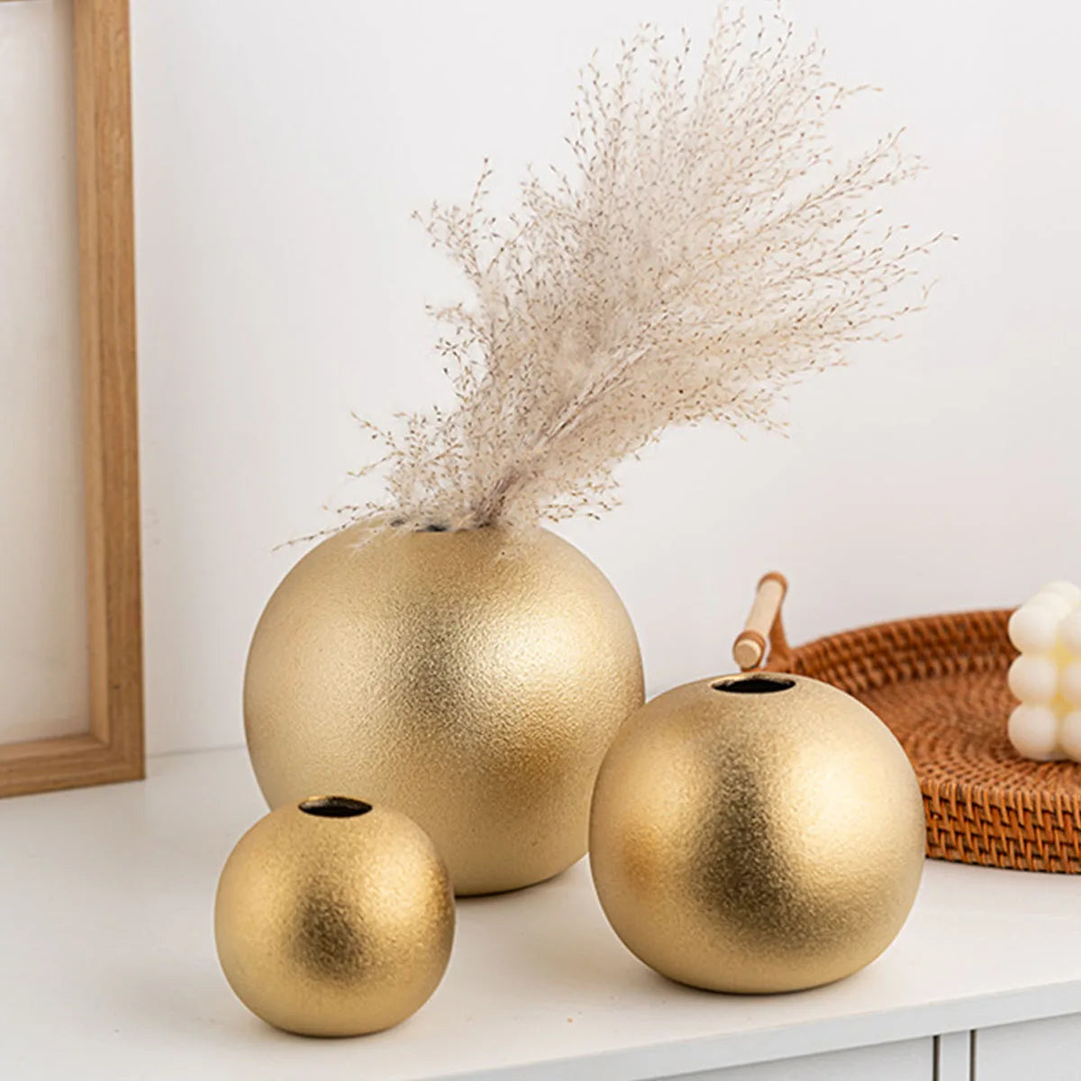 CAPIRON Golden Sliver Frosted Ceramic Ball Vase Luxus Wohnzimmer Tisch Haus Dekoration Zubehör Nordische Moderne Ästhetik