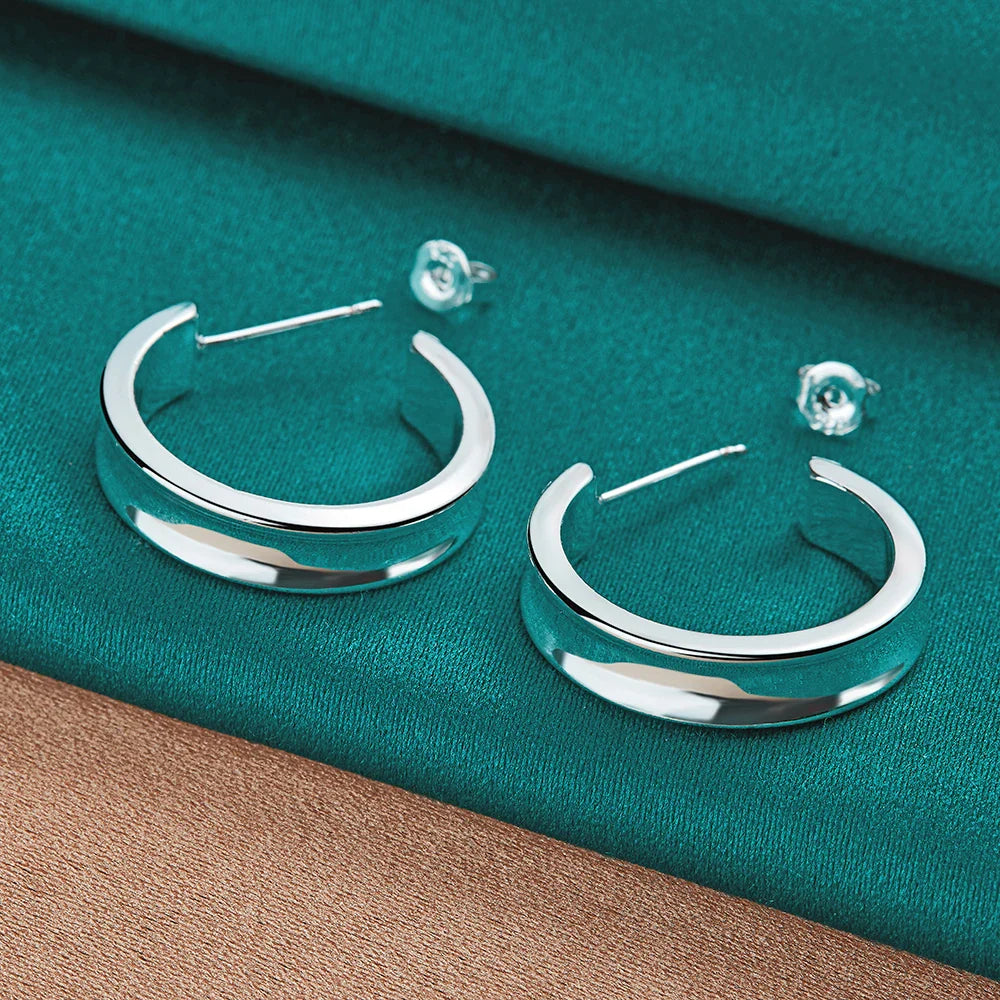 Klassische glatte 925 Sterling Silber Frauen Creolen Geschenk Weihnachten Party Hochzeit meistverkaufte Modeschmuck