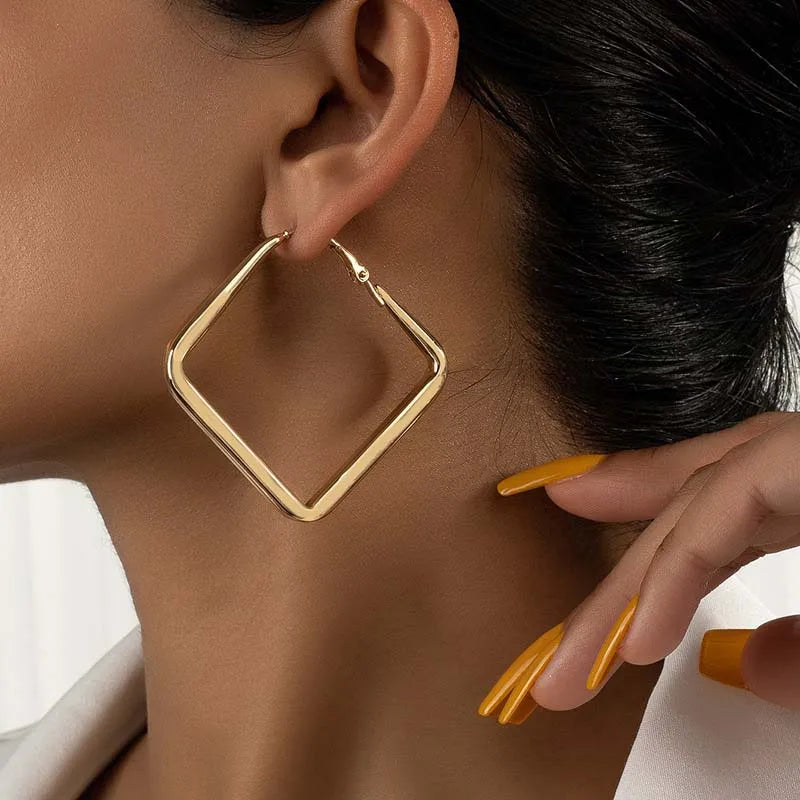 Gold Big Square Hoop Earrings for Women