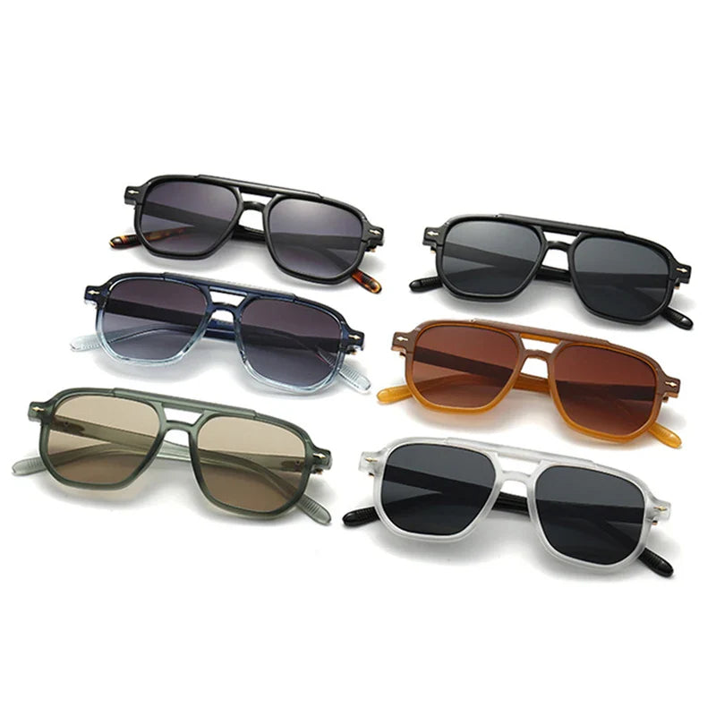 Retro Double Bridges Square Sunglasses Shades
