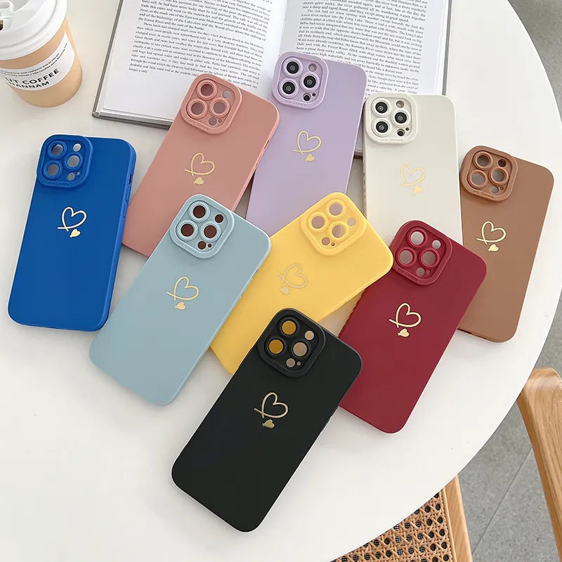 Custodia in silicone color caramella Ottwn per iPhone 14 Pro Max 11 12 13 Pro X XR XS Max 7 8 Plus con cornice a forma di cuore e copertina morbida