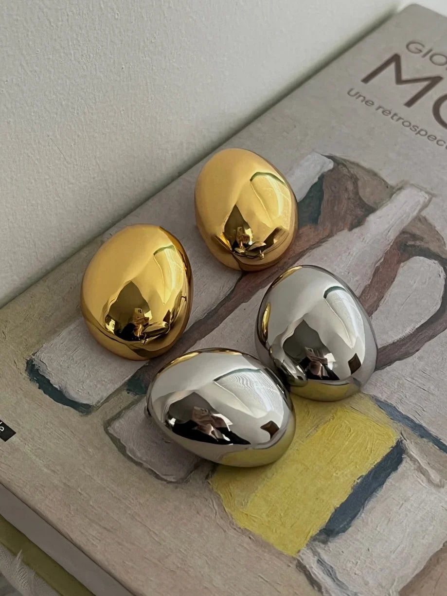 Golden & Silver Moon Earrings Semi-Circle Thick C-Shaped for Women