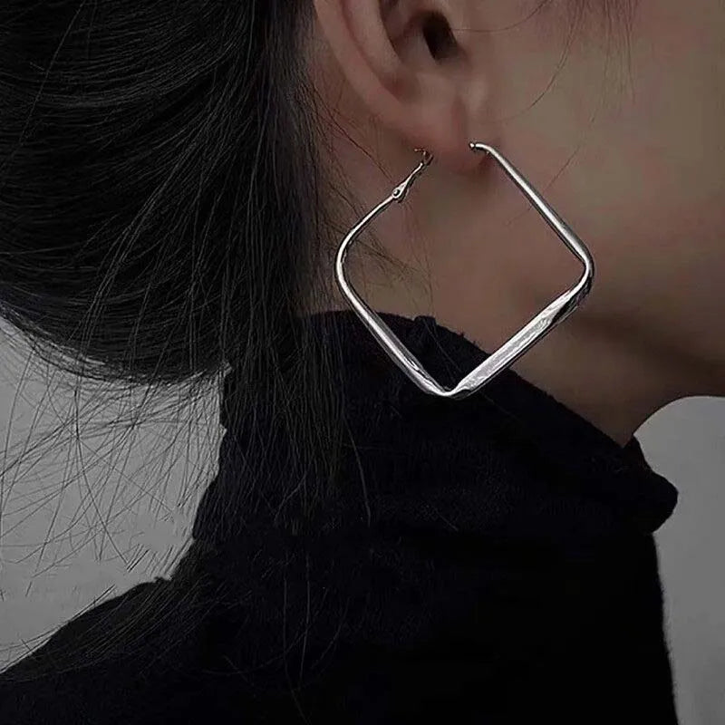 Gold Big Square Hoop Earrings for Women