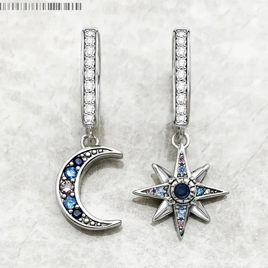 Royalty Stern &amp; Mond Scharnier Creolen Böhmen Feiner Schmuck für Frauen Glücksbringer aus 925 Sterling Silber