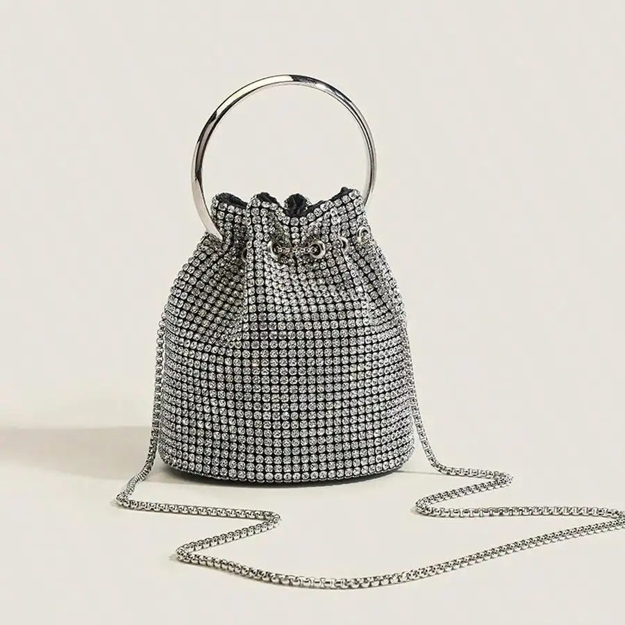 Shiny Crystal Clutch purse bucket Shoulder bag rhinestone Handmade purses and handbags luxury Designer Evening clutch Bag Purse