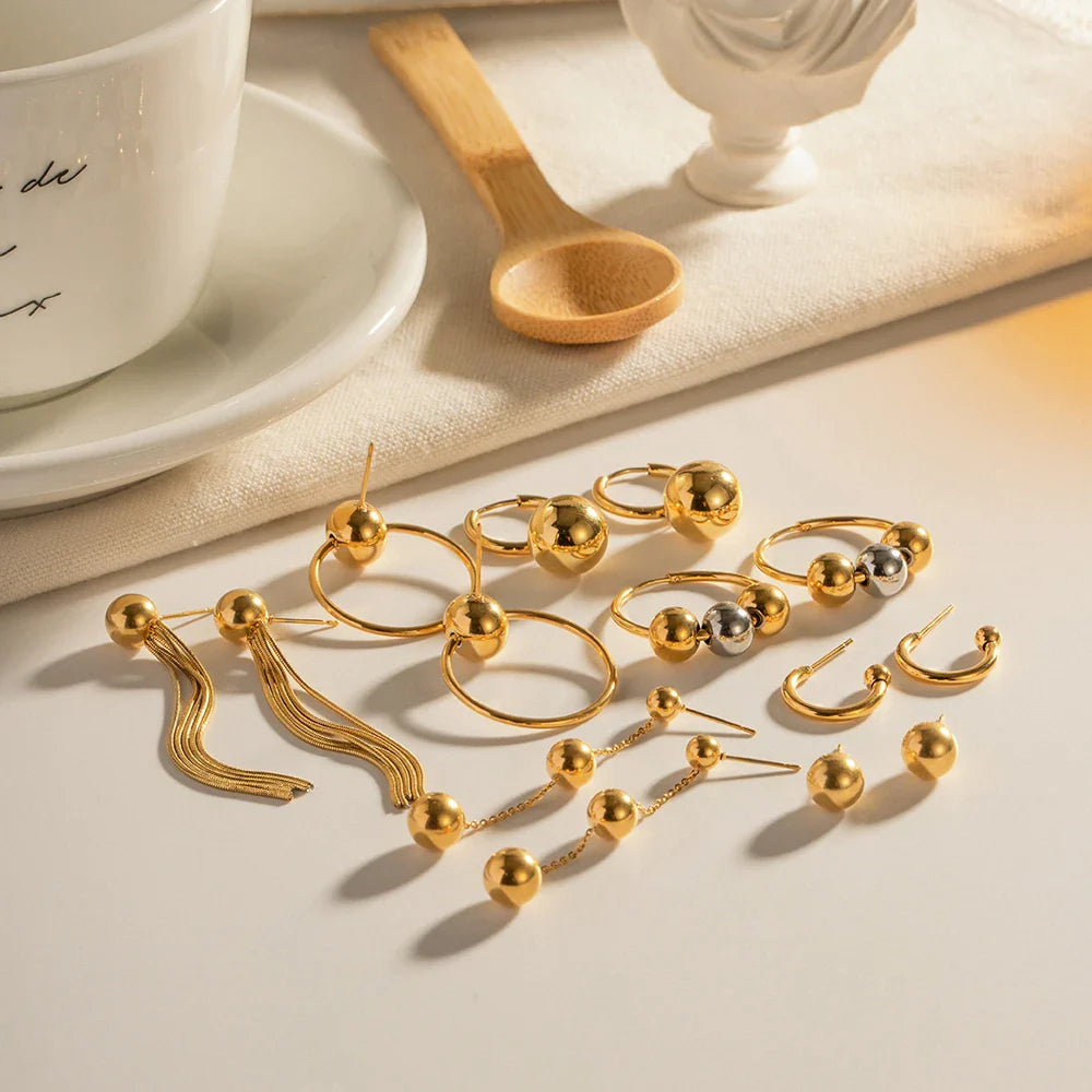 Minimalist Stainless Steel Ball Drop Earrings Set For Women