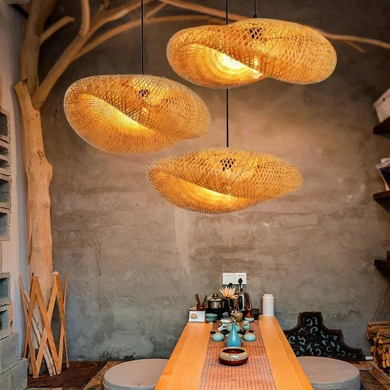 Bamboo Pendant Lamp Hand Knitted