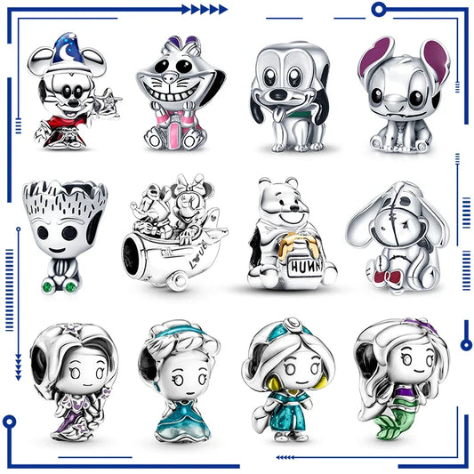 Disney-Charm, 925er Silber, Cinderella, Schneewittchen, Die Schöne und das Biest und andere Charaktere, passend für Pandora-Armband