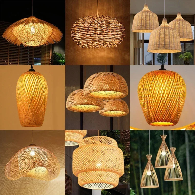Bamboo Pendant Lamp Hand Knitted