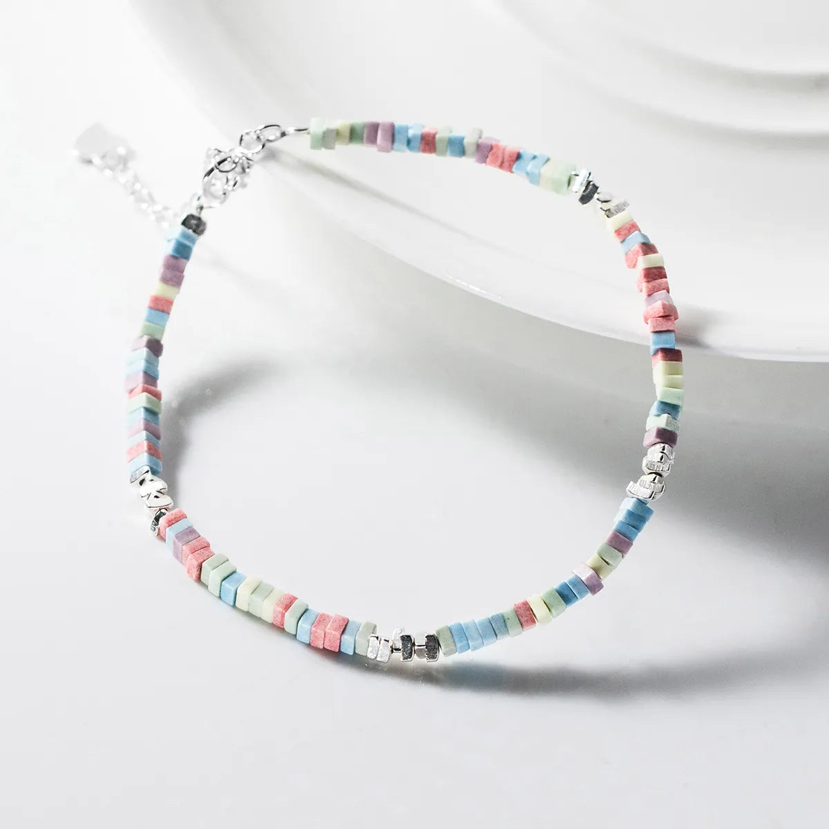 925 Sterling Silber Punk Bunte Quadratische Kette Armband Regenbogen Colo