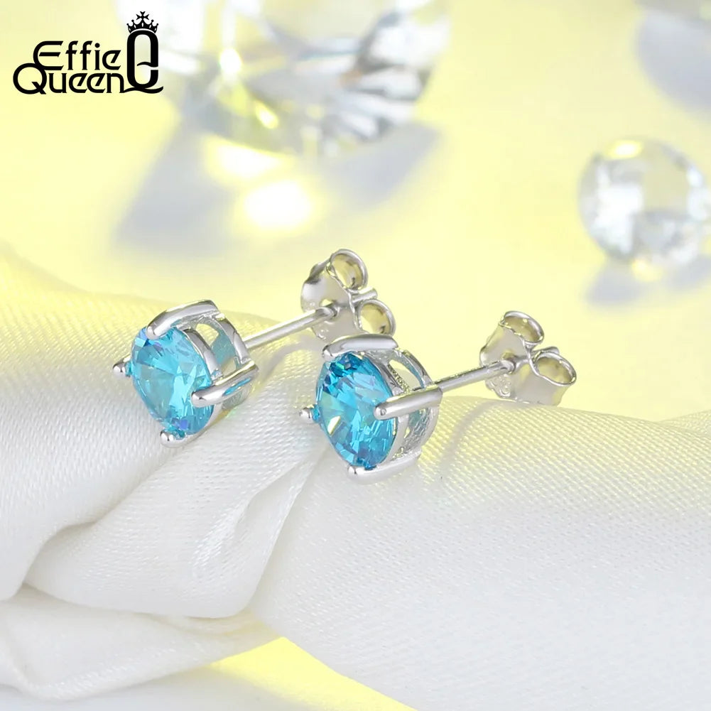 Orecchini Effie Queen in argento sterling 925 con pietra portafortuna per donna, zirconi cubici AAA, 12 colori, orecchini a perno, gioielli alla moda per ragazze BE84