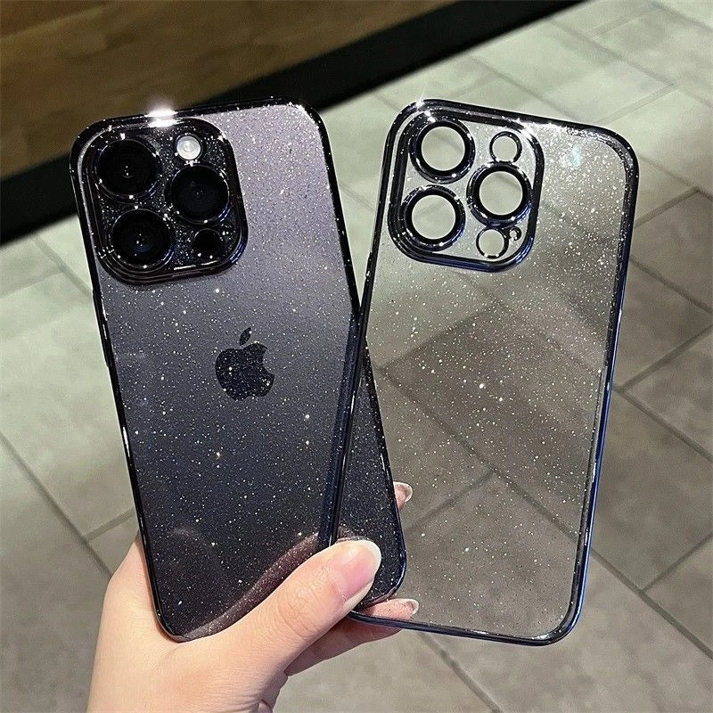 Custodia protettiva di lusso con glitter galvanizzati per iPhone 11 15 12 13 14 Pro Max, trasparente, antiurto