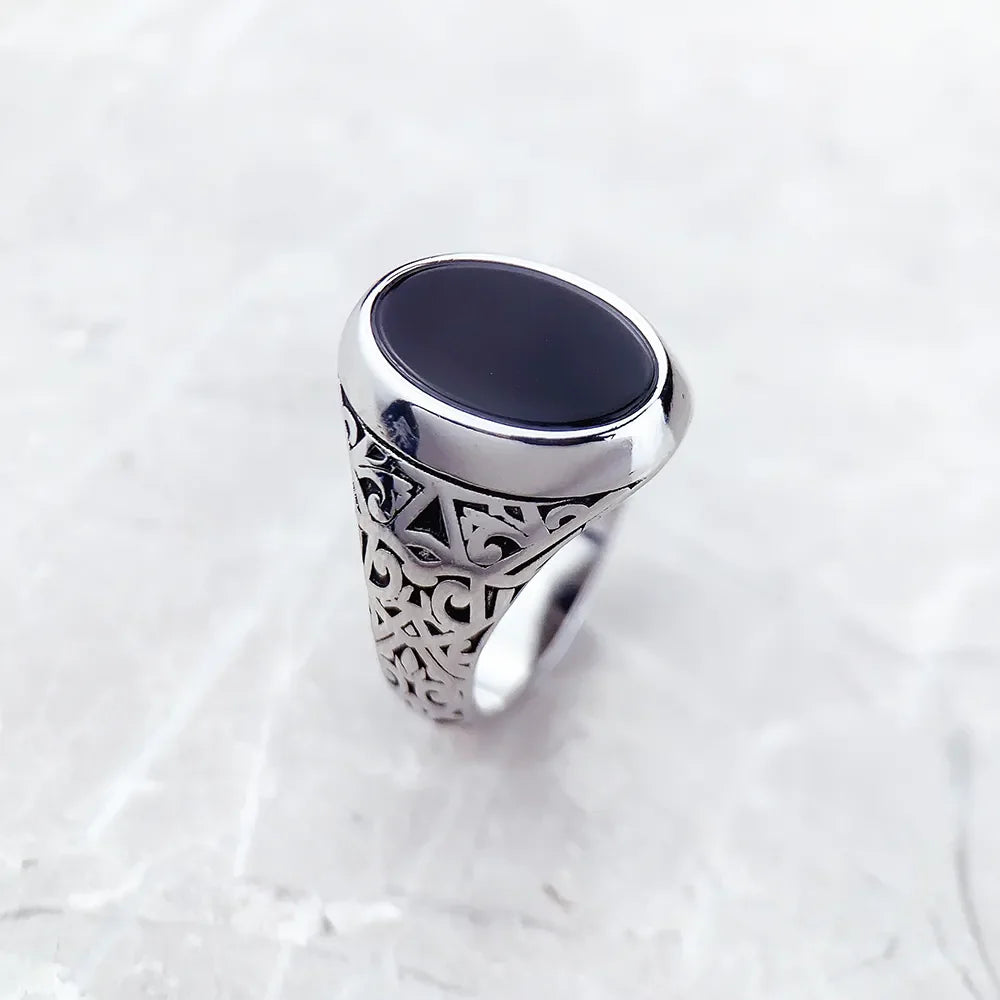 Nero Oval Signet Ring Europe Style Fine Jewelry For Women Men Summer Brand New Vintage 925 Sterling Silver Gift